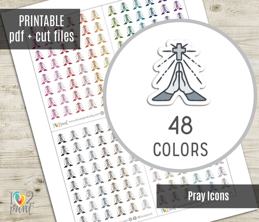 Pray Icon – Functional Printable Stickers in 48 Colors – PDF & Cut Files
