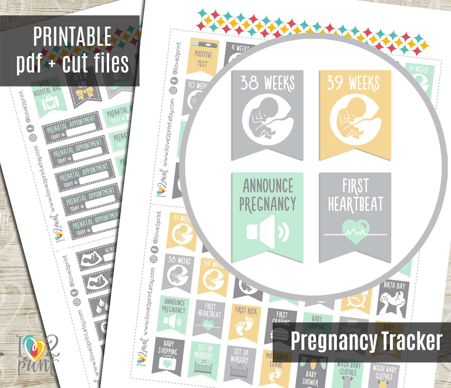Pregnancy Tracker Set 1 - Printable Planner Stickers  - PDF & Cut Files