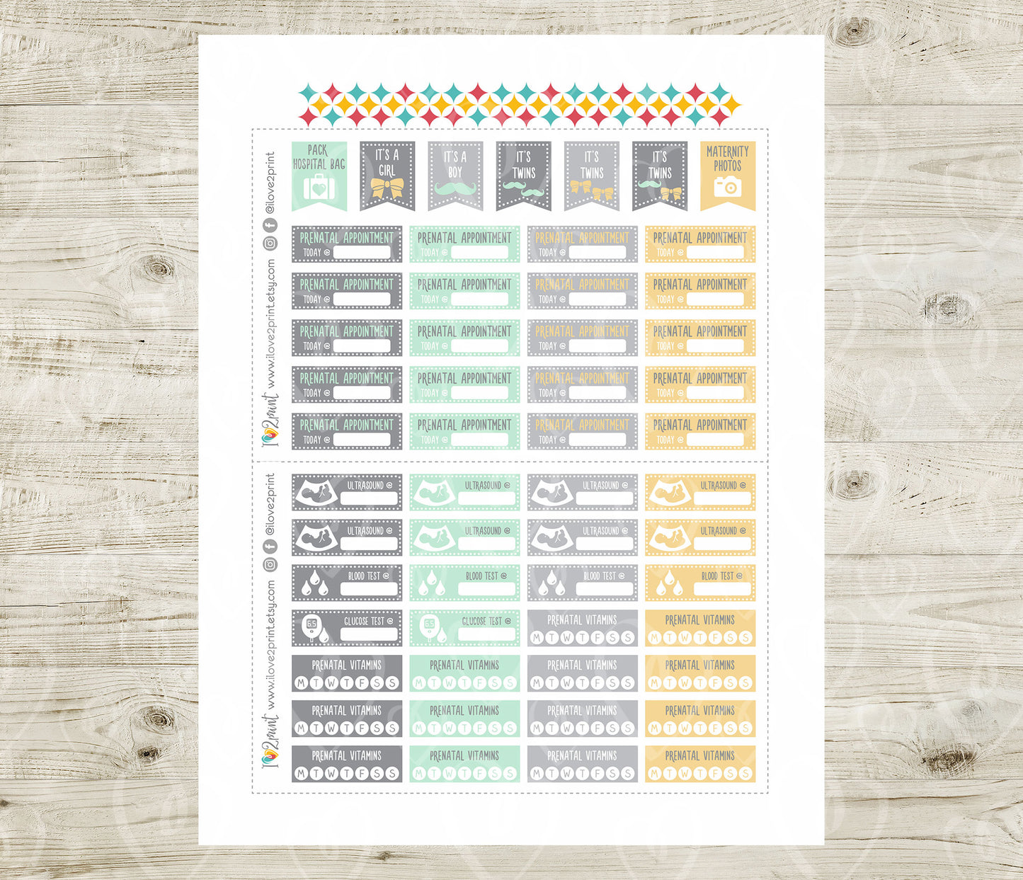 Pregnancy Tracker Set 1 - Printable Planner Stickers  - PDF & Cut Files
