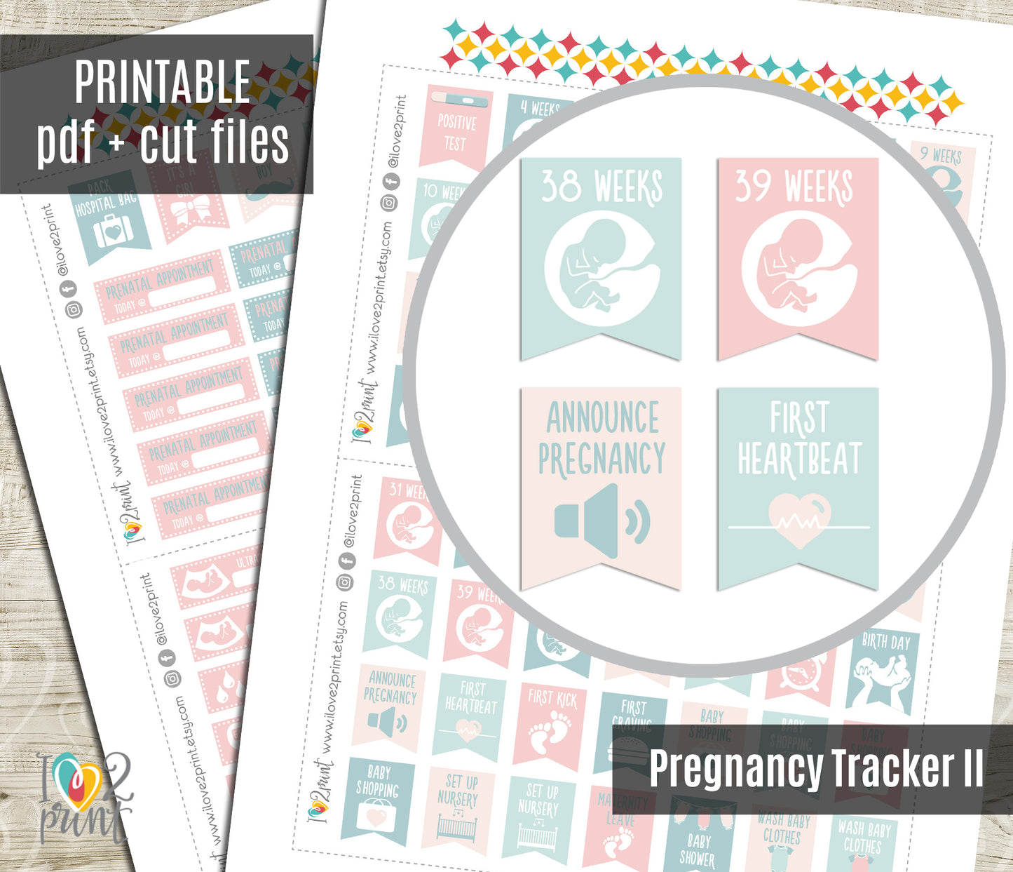 Pregnancy Tracker Set 2 - Printable Planner Stickers  - PDF & Cut Files