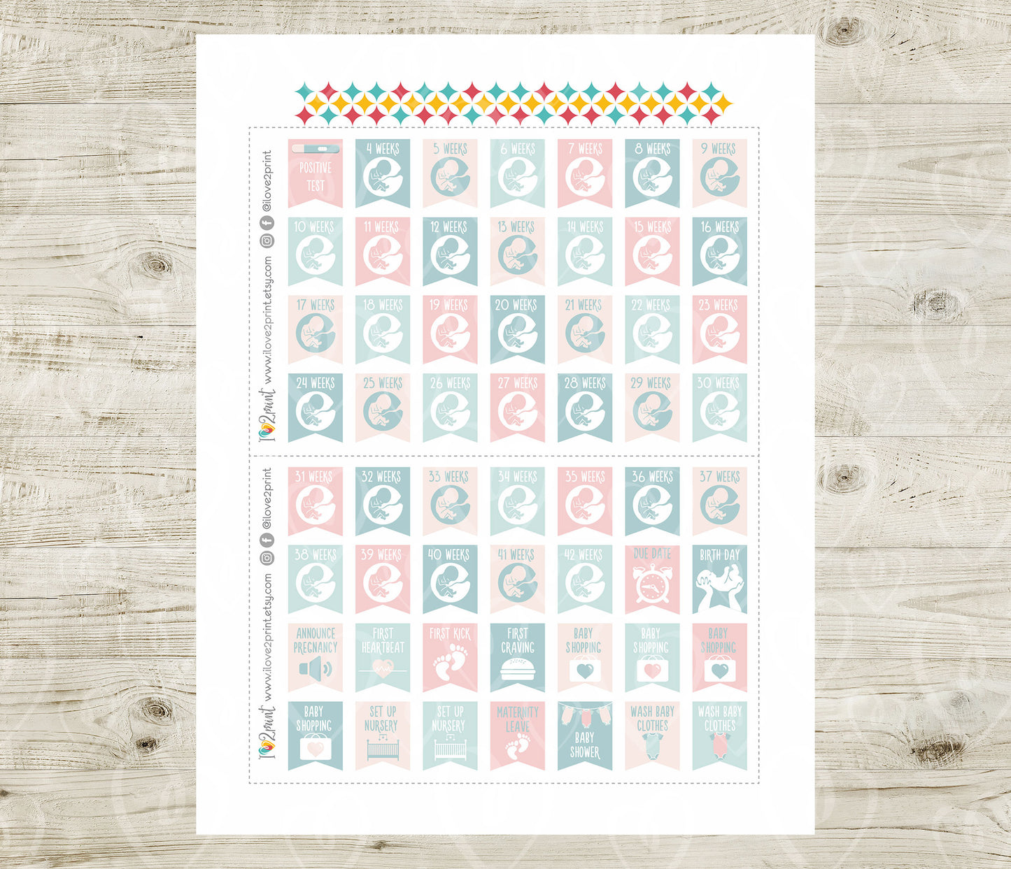 Pregnancy Tracker Set 2 - Printable Planner Stickers  - PDF & Cut Files