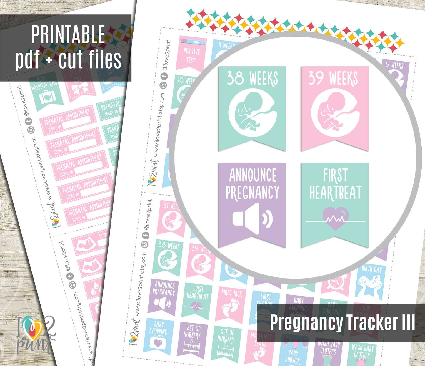 Pregnancy Tracker Set 3 - Printable Planner Stickers  - PDF & Cut Files