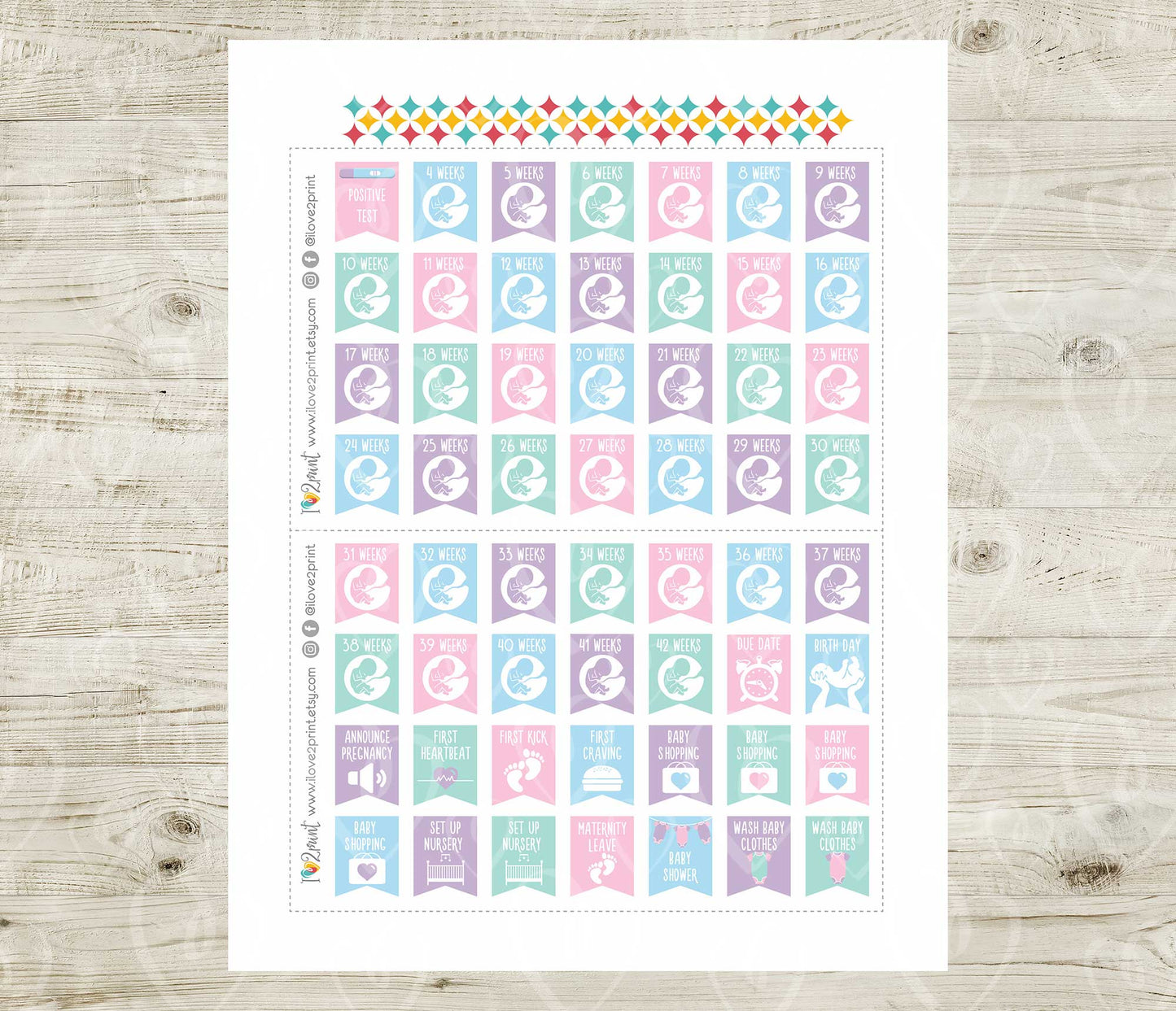 Pregnancy Tracker Set 3 - Printable Planner Stickers  - PDF & Cut Files