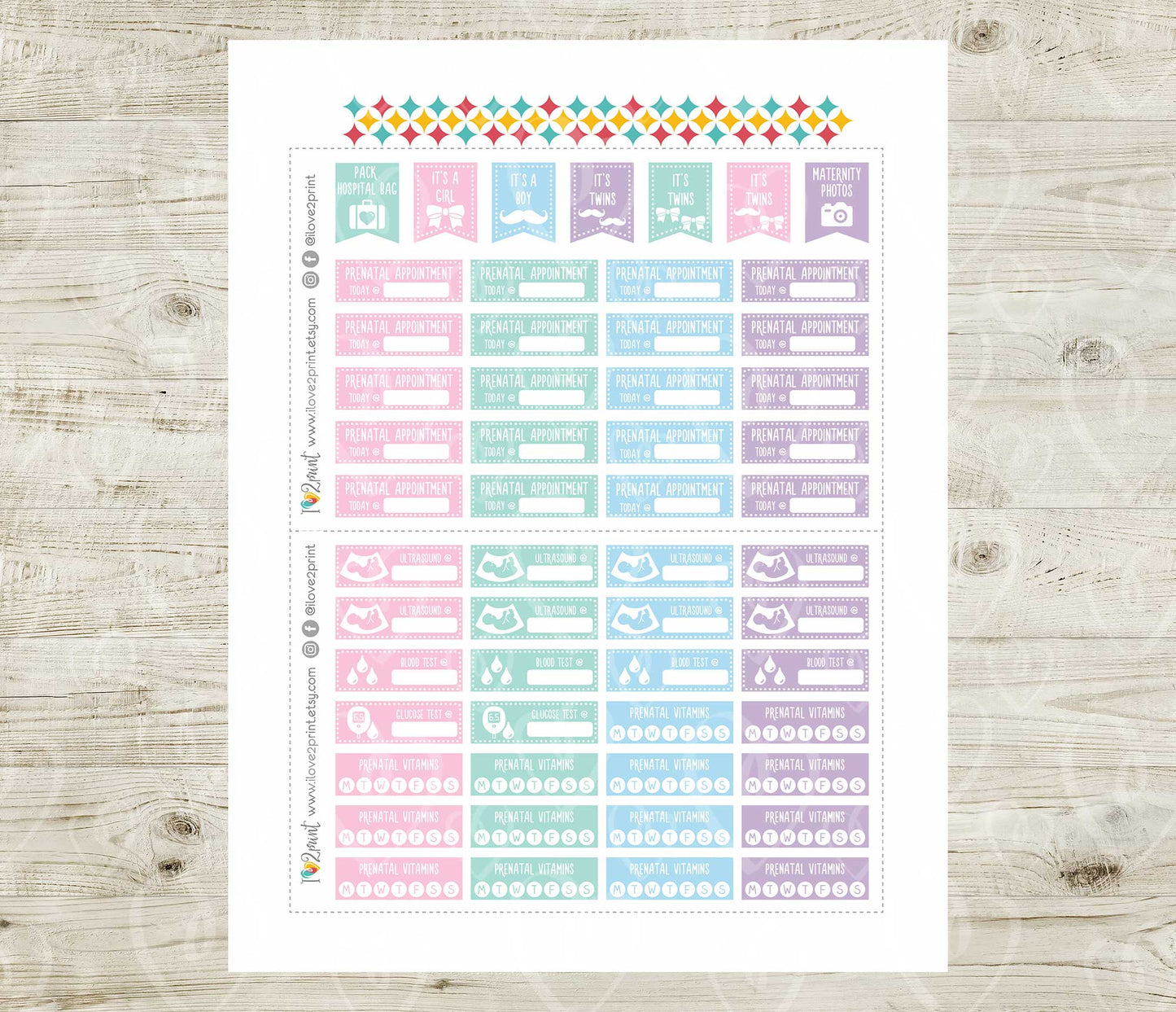 Pregnancy Tracker Set 3 - Printable Planner Stickers  - PDF & Cut Files