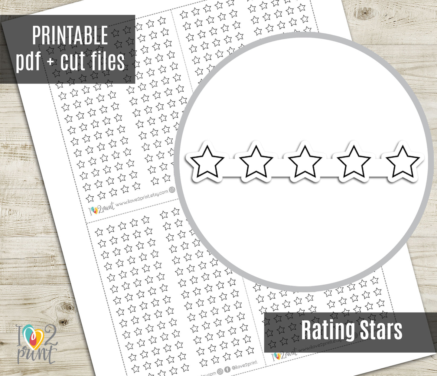 5 Stars Rating Printable Planner Stickers - PDF & Cut Files
