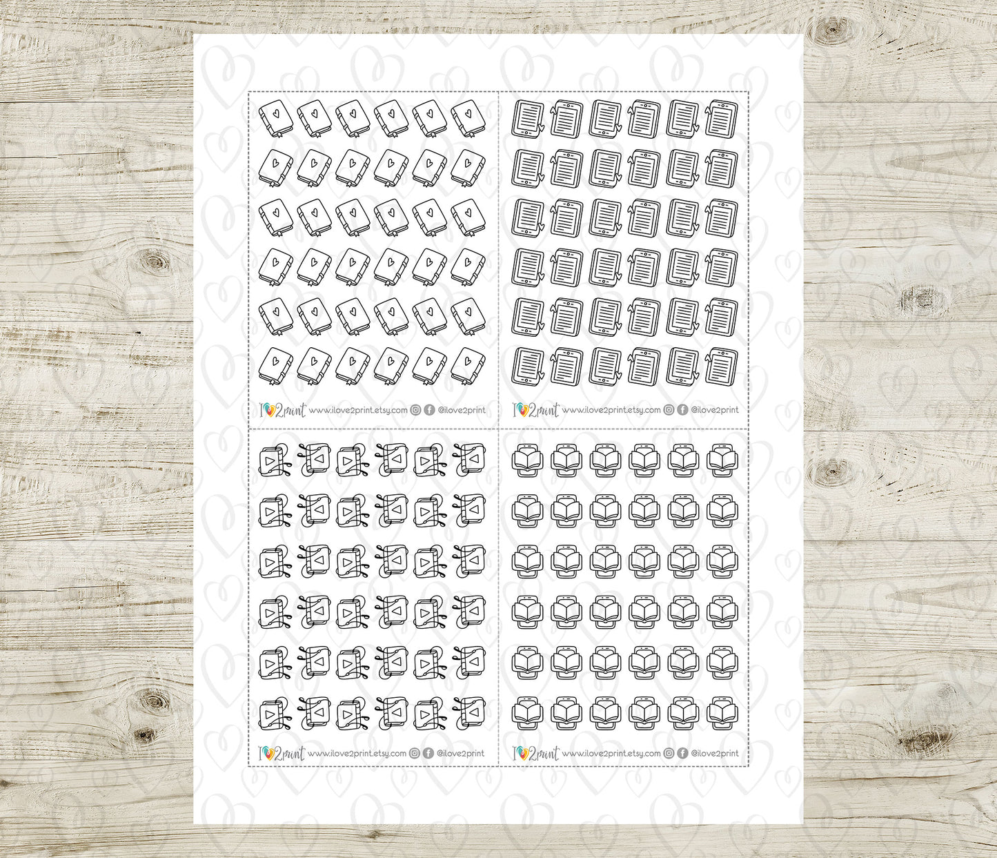 Reading Essentials Icons Stickers Set  - Functional Printable Stickers - PDF & Cut Files