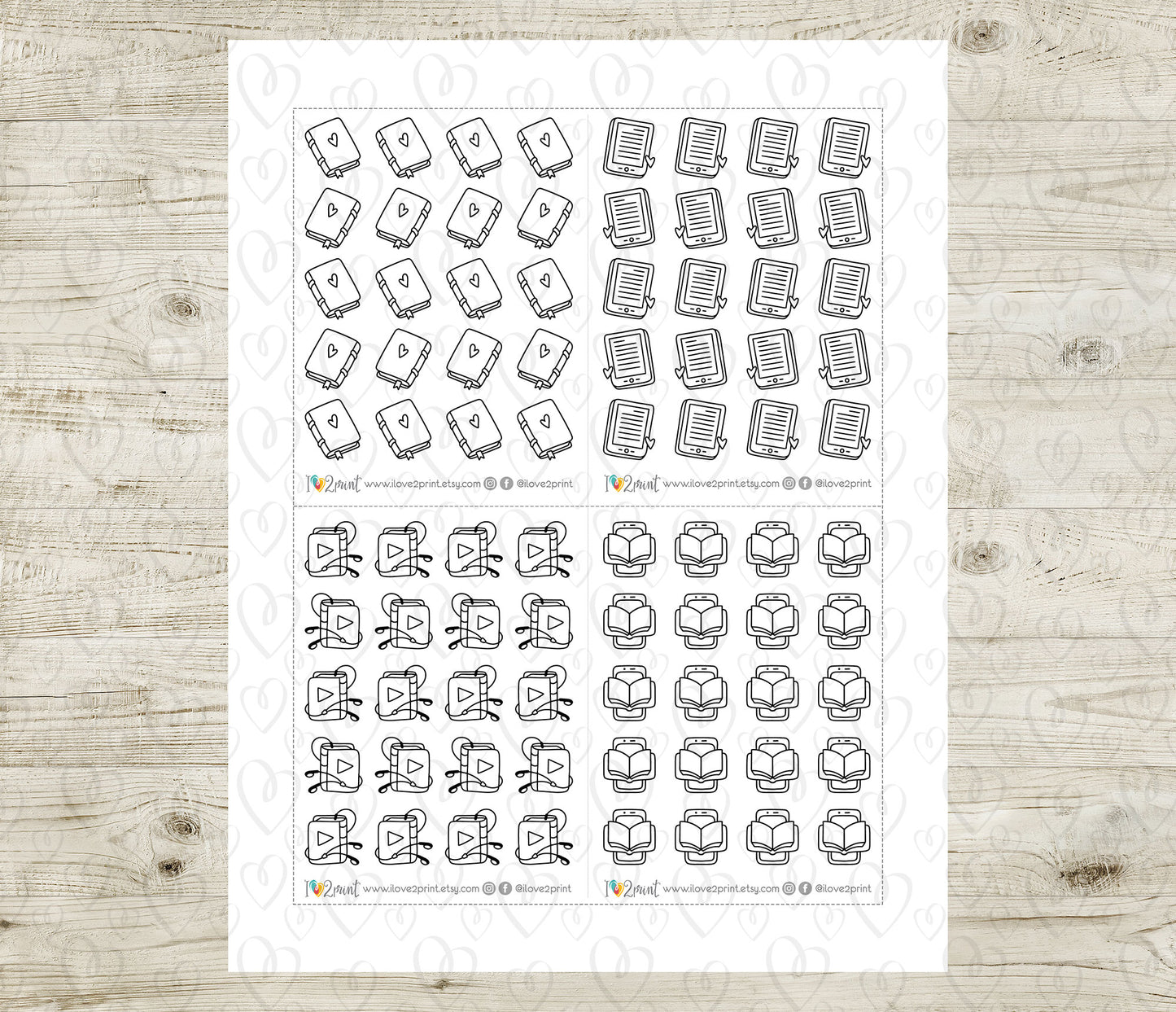 Reading Essentials Icons Stickers Set  - Functional Printable Stickers - PDF & Cut Files