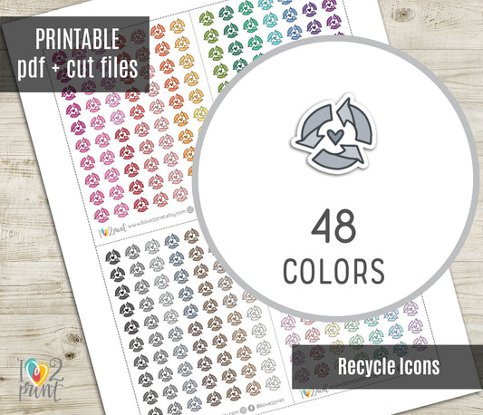 Recycle Mini Icon Printable Planner Stickers | 48 Colors | PDF Cut Files