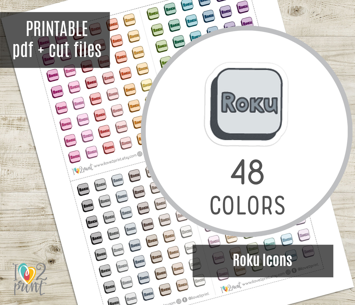 Roku Icon Printable Planner Stickers | Streaming Tracker | PDF Cut Files | Instant Download