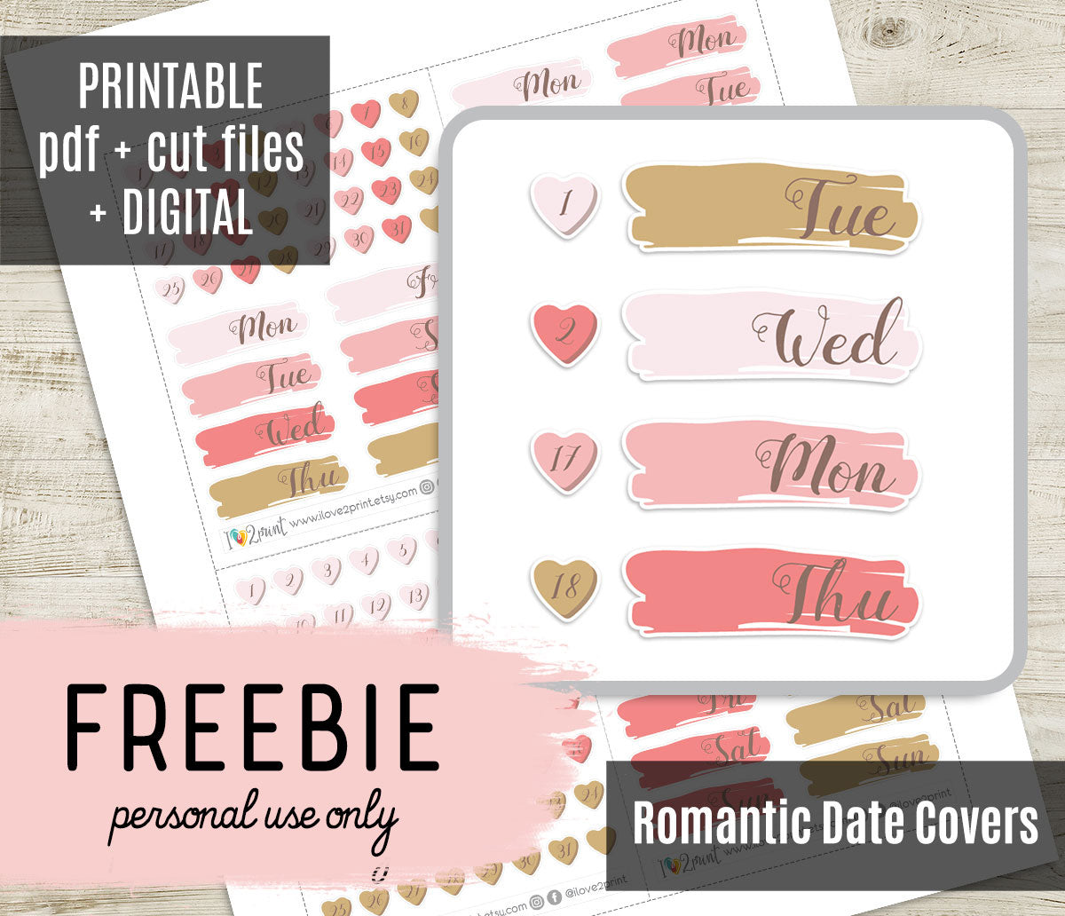 FREEBIE Romantic Date Covers - Printable Planner Stickers - Pdf & Cut Files