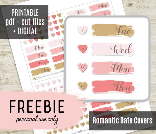 FREEBIE Romantic Date Covers - Printable Planner Stickers - Pdf & Cut Files