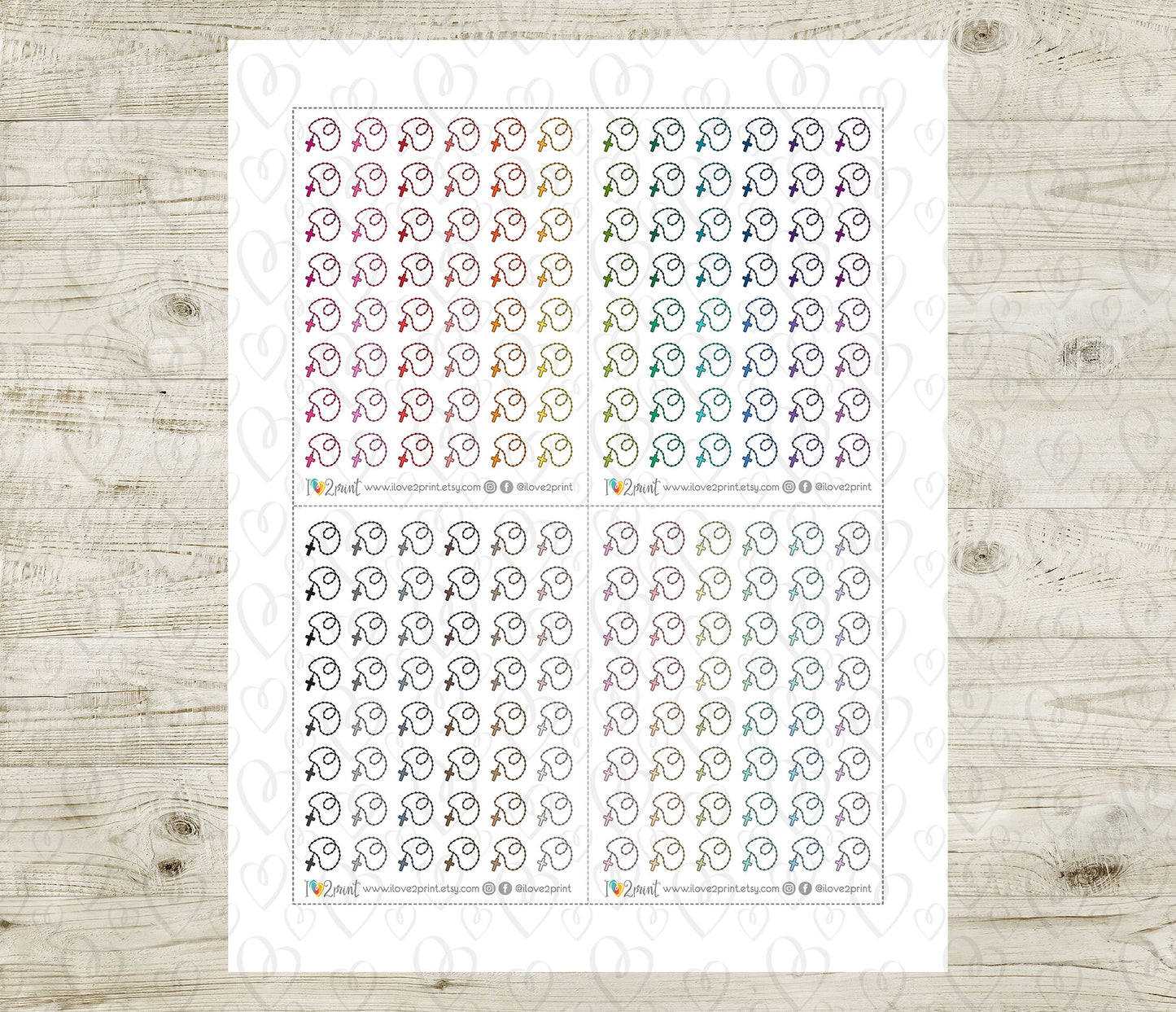 Rosary Mini Icons – Functional Printable Stickers in 48 Colors – PDF & Cut Files
