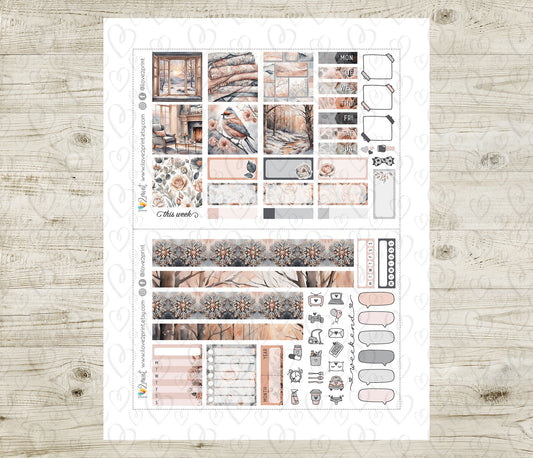 Rose Winter Hobonichi Cousin Printable Stickers | A5 Floral Night Daily | PDF Cut Files