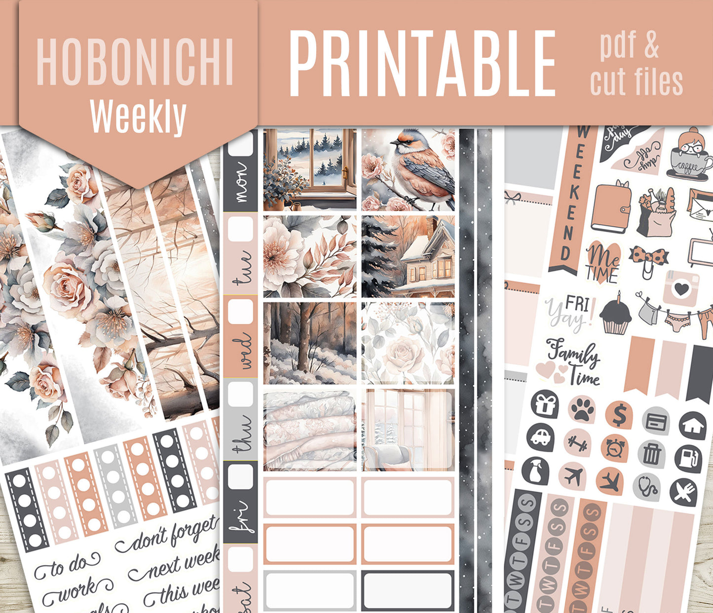 Rose Winter Complete Sticker Bundle | All 6 Sets | Floral Night Collection | PDF Cut Files