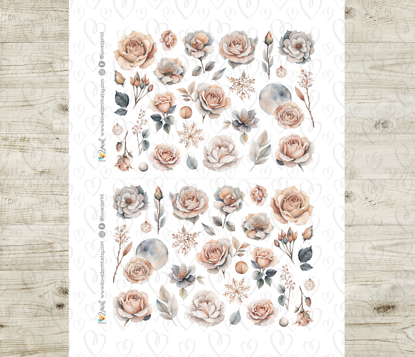 Rose Winter Decorative Printable Stickers | Floral Night Elements | PDF Cut Files | Instant Download