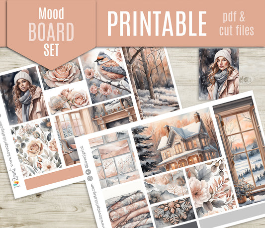 Rose Winter Moodboard Printable Stickers | 1.5" Boxes Various Heights | PDF Cut Files