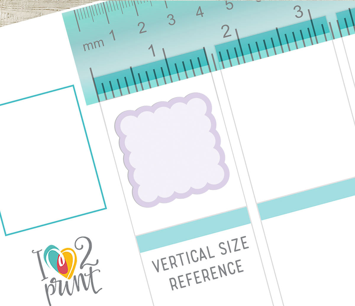 Scallop box sticker on a Vertical Planner page for reference