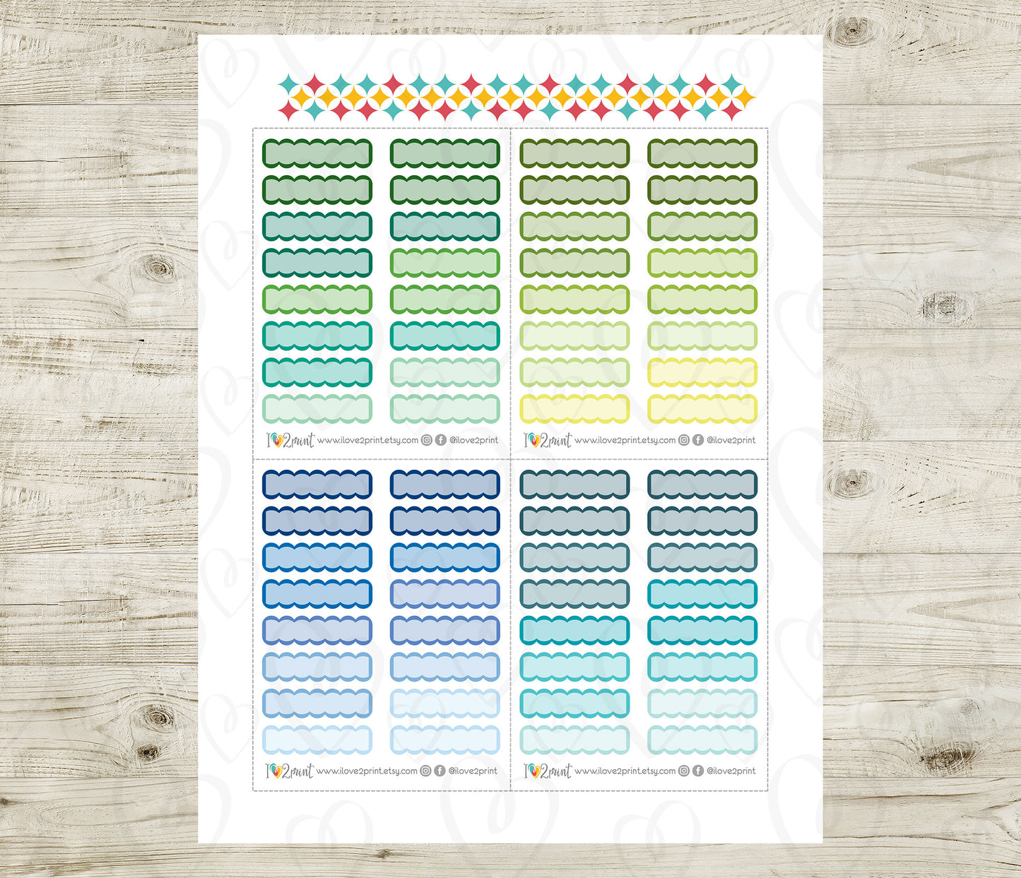 Scallop Quarter Boxes - Printable Planner Stickers  - PDF & Cut Files