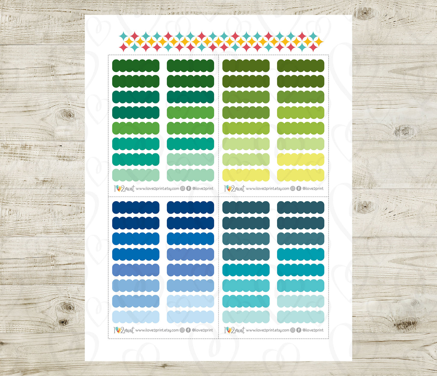 Scallop Quarter Boxes - Printable Planner Stickers  - PDF & Cut Files