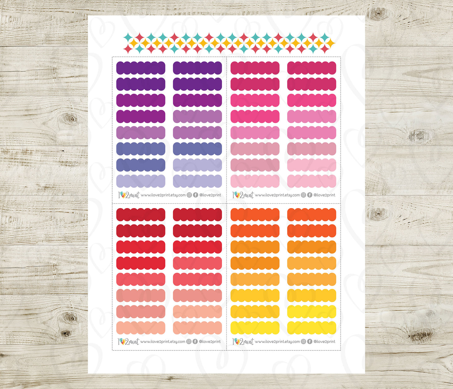 Scallop Quarter Boxes - Printable Planner Stickers  - PDF & Cut Files