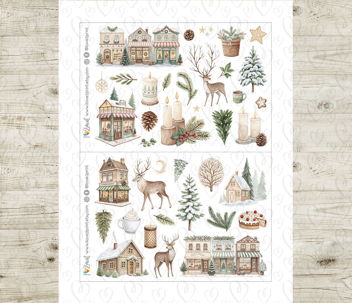 Scandinavian Holidays  –  Christmas Decorative Stickers – Printable PDF & Cut Files