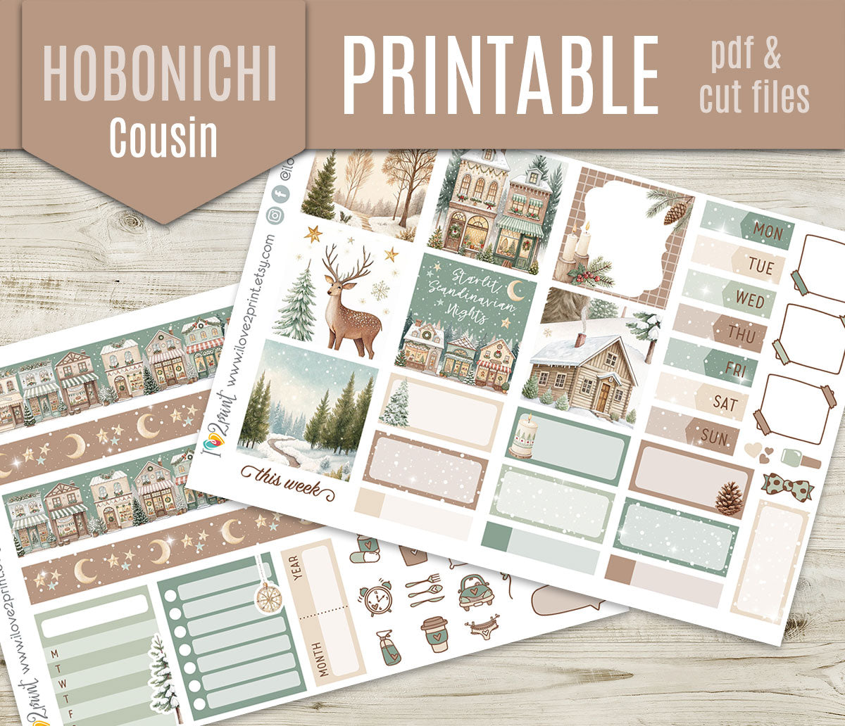 Scandinavian Holidays Cousin Weekly Kit | Christmas Planner Stickers | A5 Printable & Cut Files
