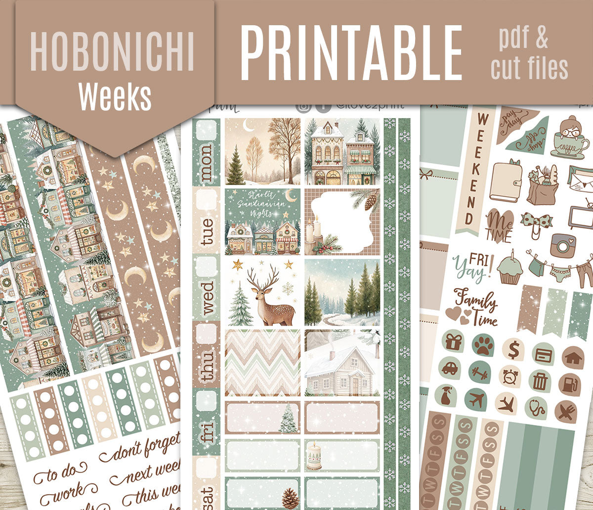 Scandinavian Holidays Hobonichi Weeks Weekly Kit | Christmas Planner Stickers | Printable & Cut Files