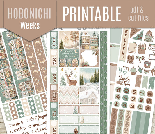 Scandinavian Holidays Hobonichi Weeks Weekly Kit | Christmas Planner Stickers | Printable & Cut Files