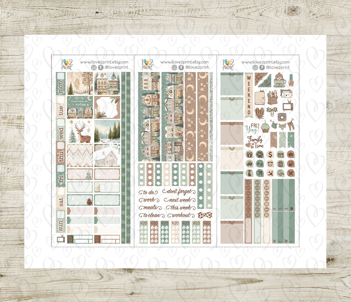 Scandinavian Holidays Hobonichi Weeks Weekly Kit | Christmas Planner Stickers | Printable & Cut Files