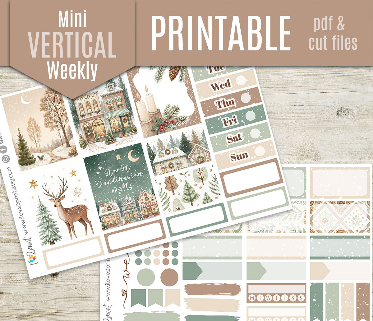 Scandinavian Holidays Mini Weekly Kit | Christmas Planner Stickers | A5 Printable & Cut Files