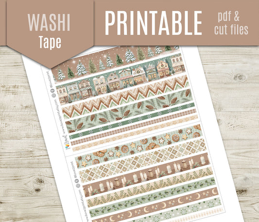 Scandinavian Holidays Washi Strips Set | Christmas Planner Washi Tape | Printable & Cut Files