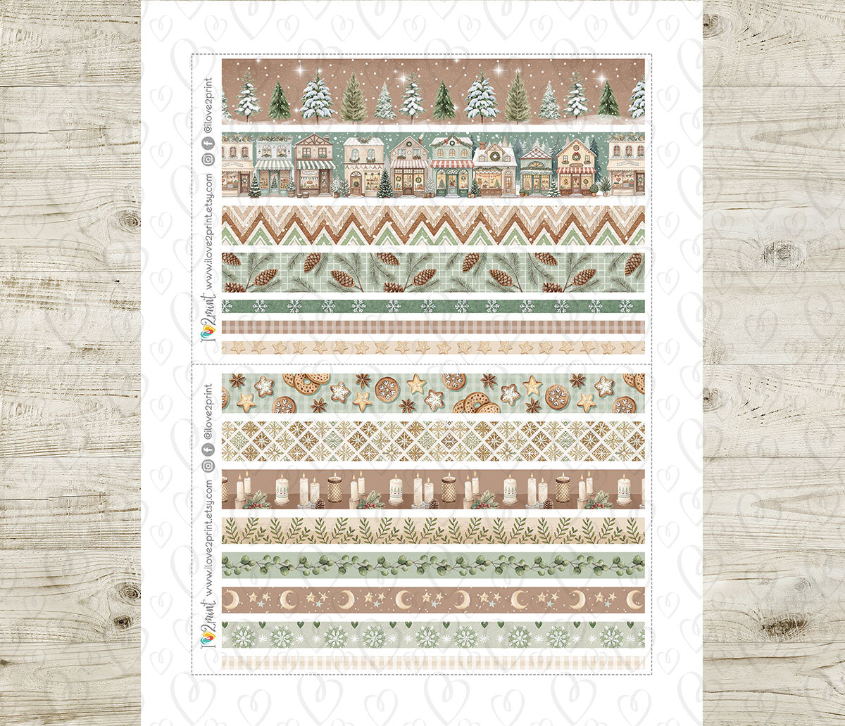 Scandinavian Holidays Washi Strips Set | Christmas Planner Washi Tape | Printable & Cut Files