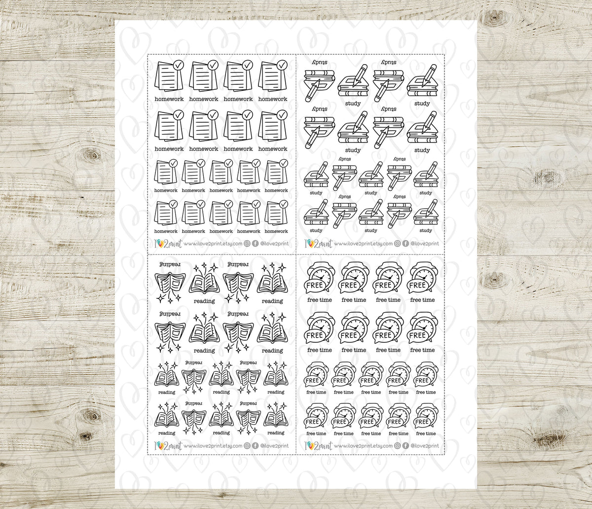 Lesson Time Activity Sticker Children's Activity Icons Stickers – Printable (Free Time, Homework, S ...