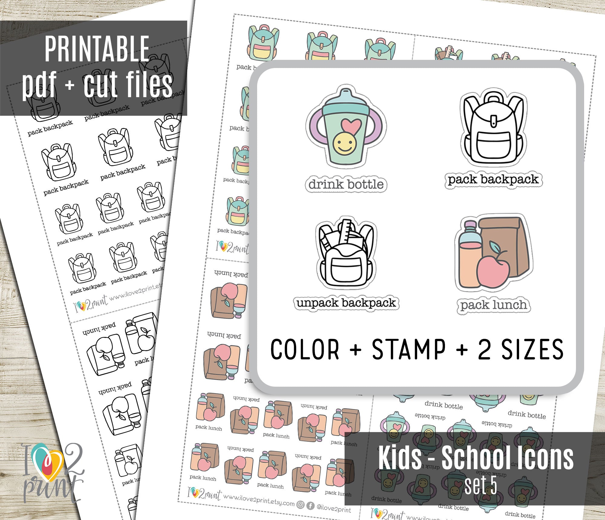 Children's Daily Prep Icons Stickers – Printable (Drink Bottle, Pack ...
