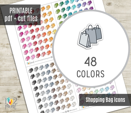 Shop Bags Mini Icon Printable Planner Stickers | 48 Colors | PDF Cut Files