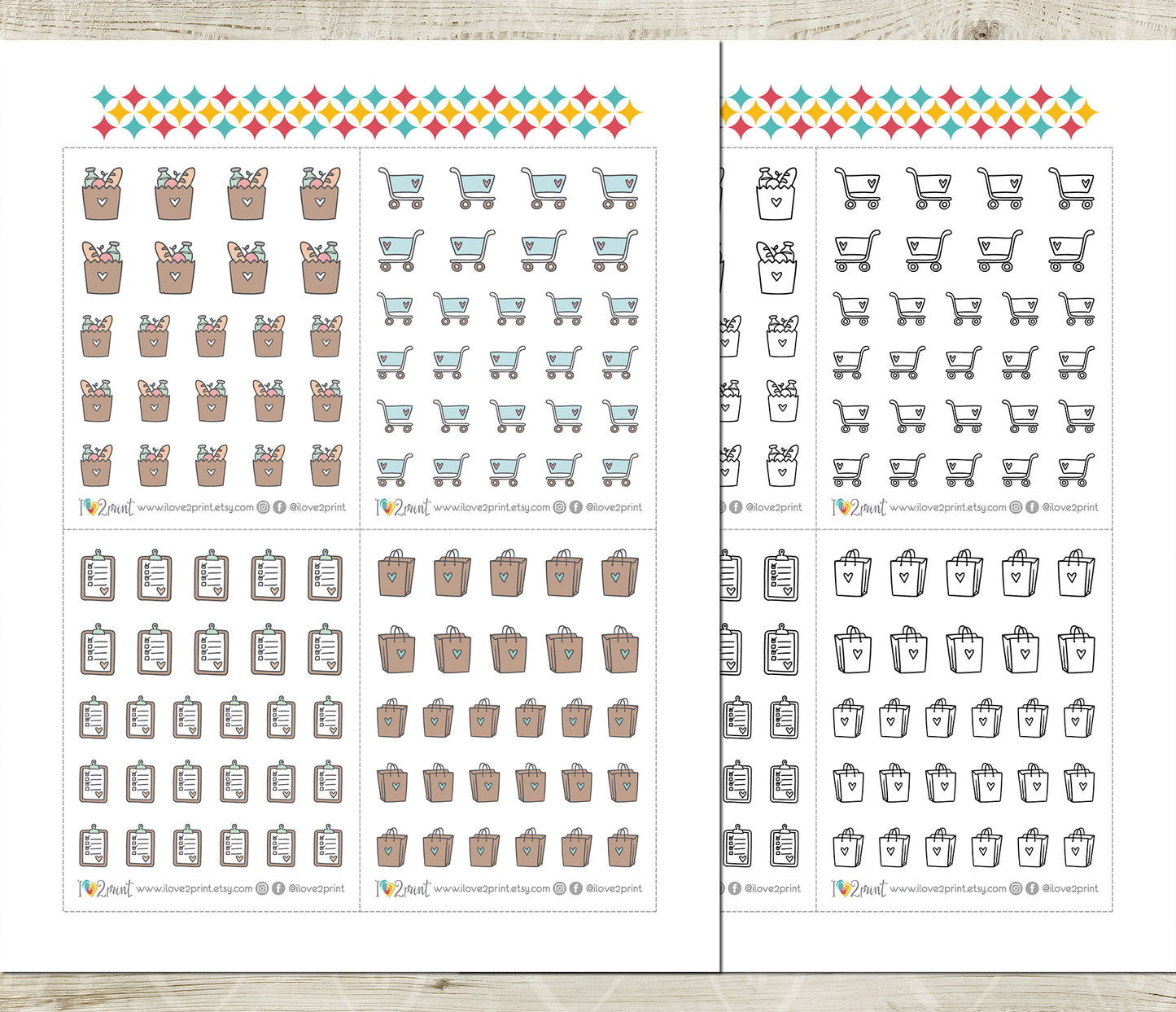 Shopping Icons Stickers Set  - Functional Printable Stickers - PDF & Cut Files