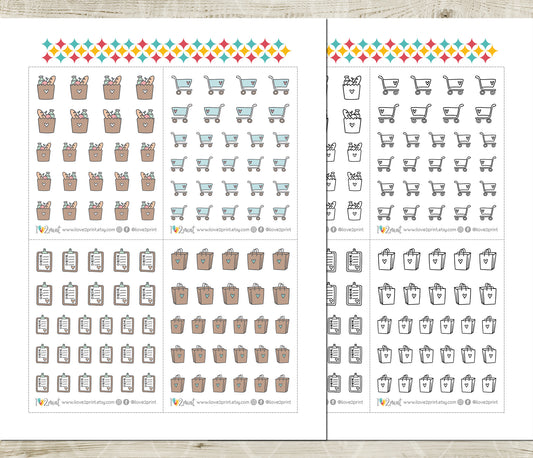 Shopping Icons Stickers Set  - Functional Printable Stickers - PDF & Cut Files