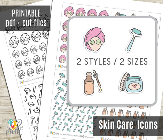 Skin Care Icons Stickers Set  - Functional Printable Stickers - PDF & Cut Files