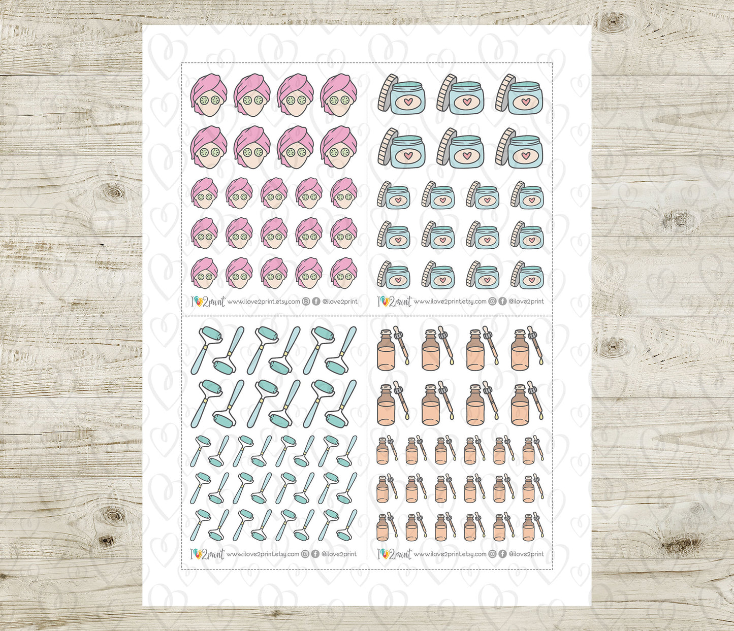 Skin Care Icons Stickers Set  - Functional Printable Stickers - PDF & Cut Files