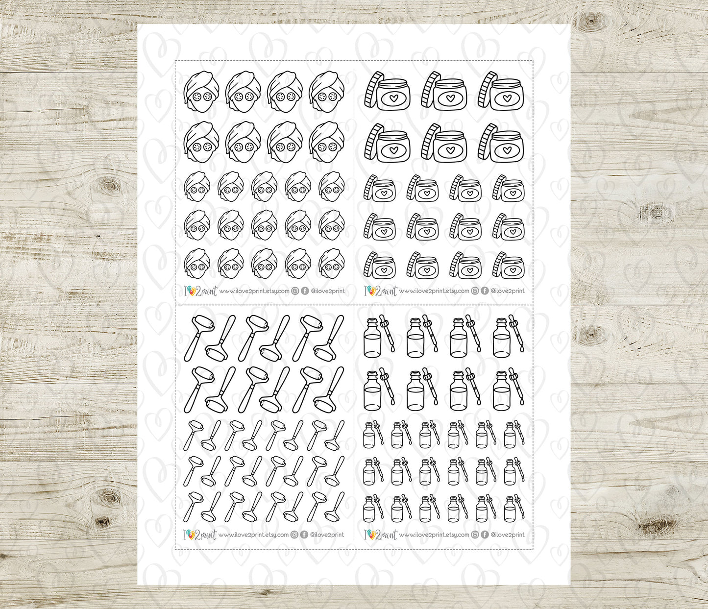 Skin Care Icons Stickers Set  - Functional Printable Stickers - PDF & Cut Files
