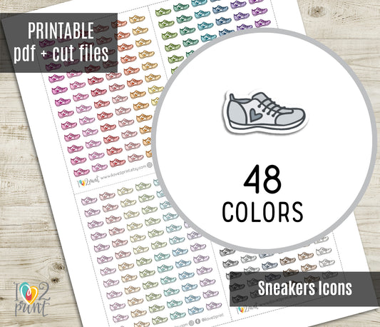 Running Shoes Mini Icons – Functional Printable Stickers in 48 Colors – PDF & Cut Files