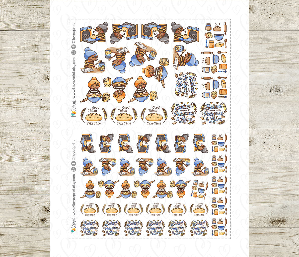 Elena Sourdough Bread Color Printable Stickers | 2 Skin Tones Bakery | 2 Sizes | PDF Cut Files