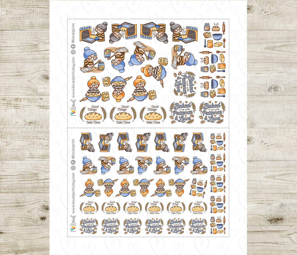 Elena Sourdough Bread Color Printable Stickers | 2 Skin Tones Bakery | 2 Sizes | PDF Cut Files
