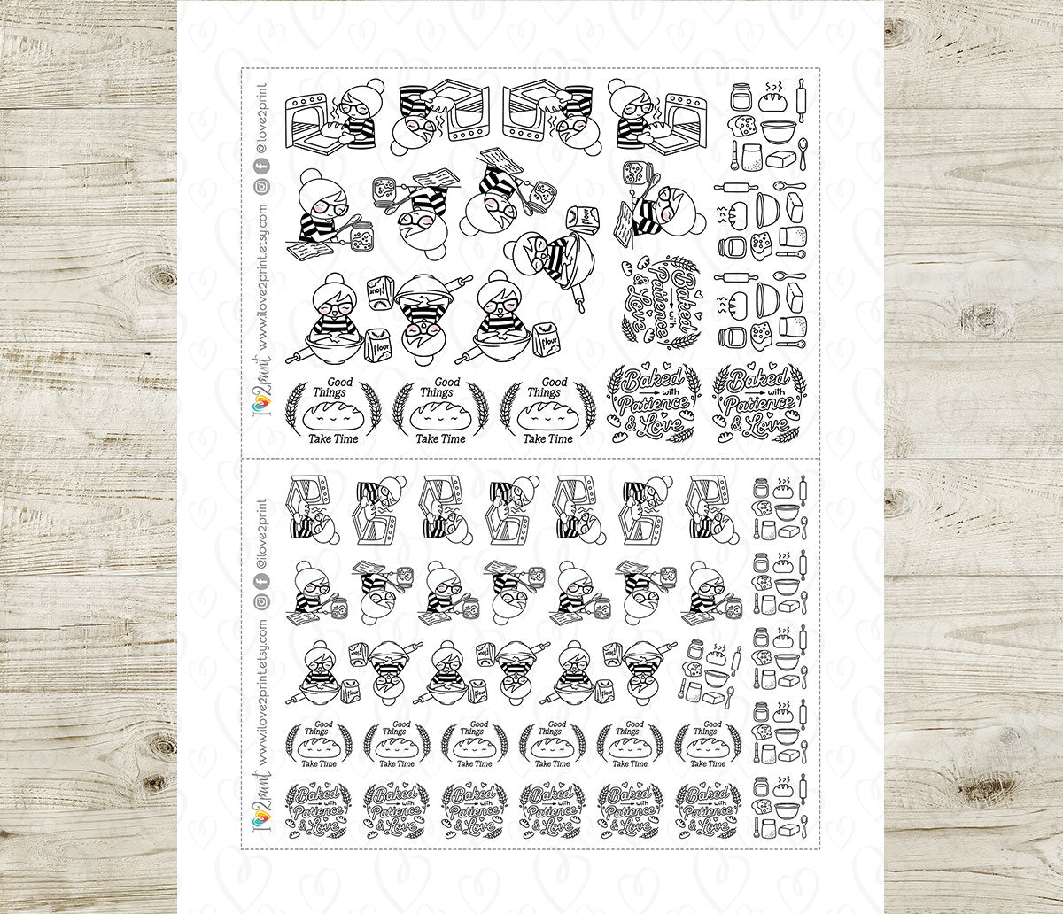 Elena Sourdough Bread Doodle Printable Stickers | Outline Bakery | 2 Sizes | PDF Cut Files