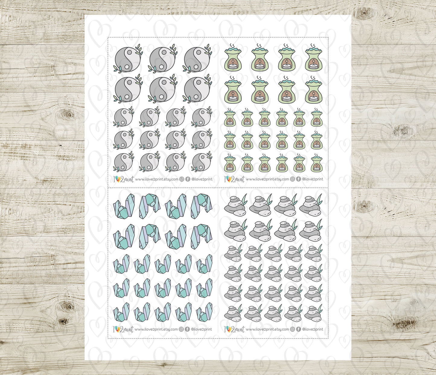Spa & Meditation Icons Stickers Set  - Functional Printable Stickers - PDF & Cut Files