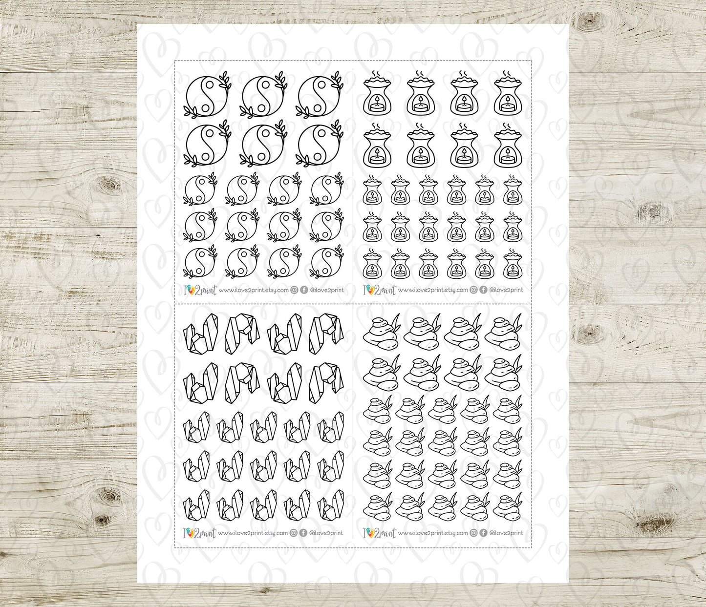 Spa & Meditation Icons Stickers Set  - Functional Printable Stickers - PDF & Cut Files