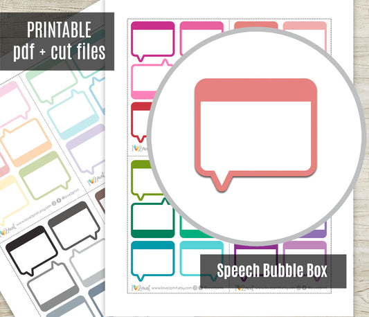 Speech Bubble Box Printable Planner Stickers – PDF & Cut Files – Instant Download