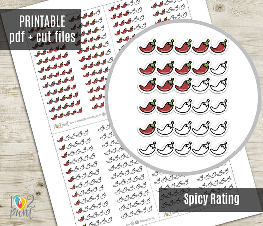 Spicy Rating Printable Planner Stickers – Functional Tracker – PDF + Cut Files – Instant Download