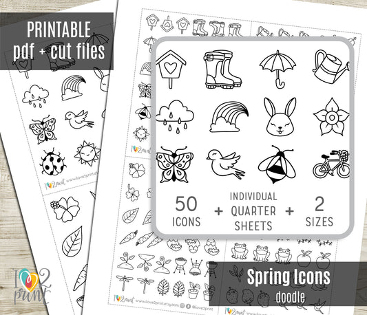 50 Spring Printable Icons Stickers – STAMP Planner Icons - PDF & Cut Files