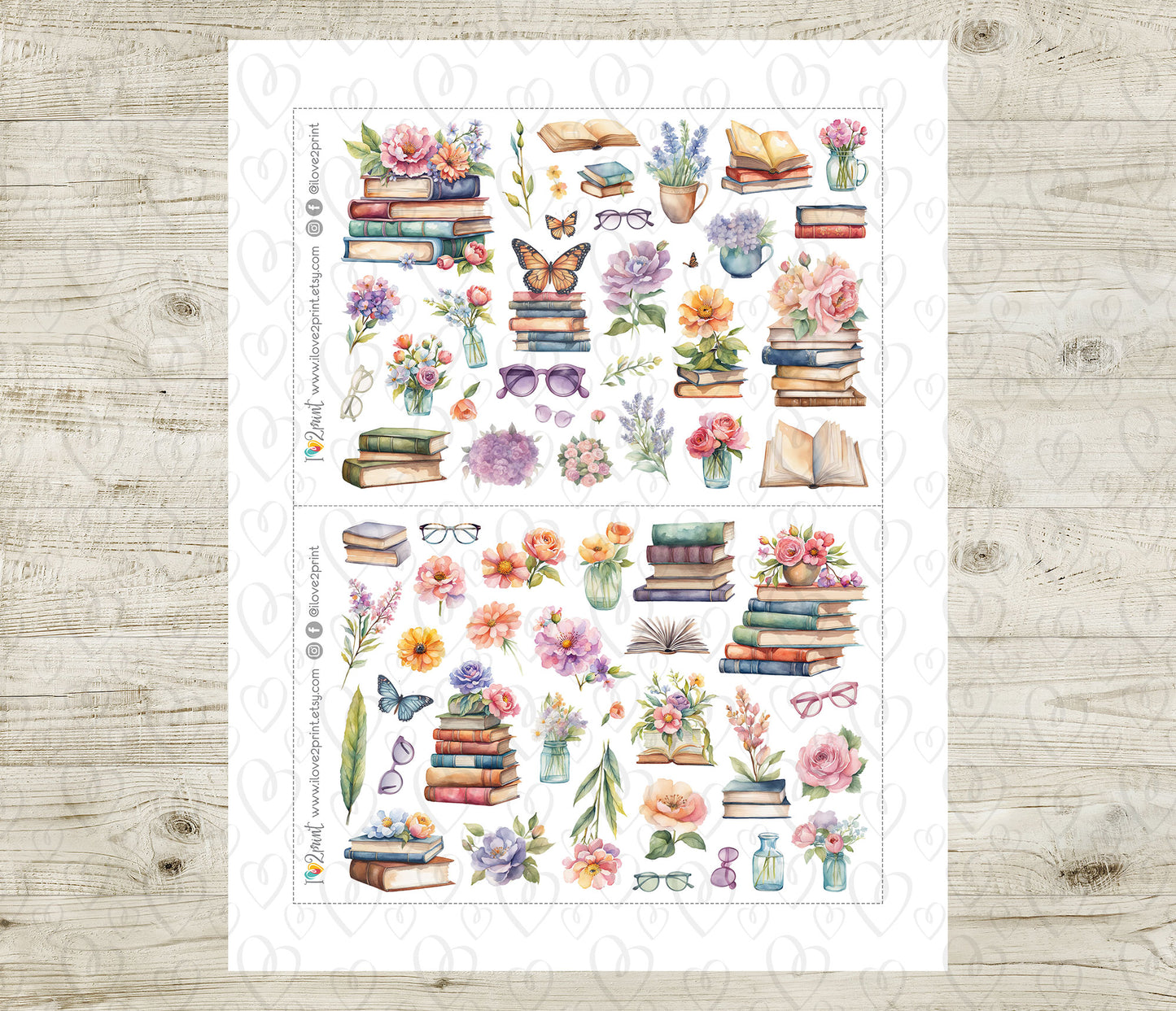 Spring Reading Decorative Stickers – Printable Book Lover Stickers - PDF & Cut Files